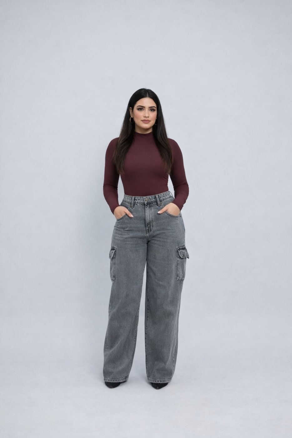 Calça D Bell Outlet Fashion Wide Leg Cinza