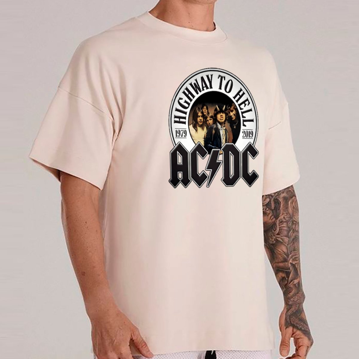 Imagem principal Camiseta Ousy Básica AC DC Highway To Hell Estilo Vintage Unissex Off White off-white white ousy off-white white