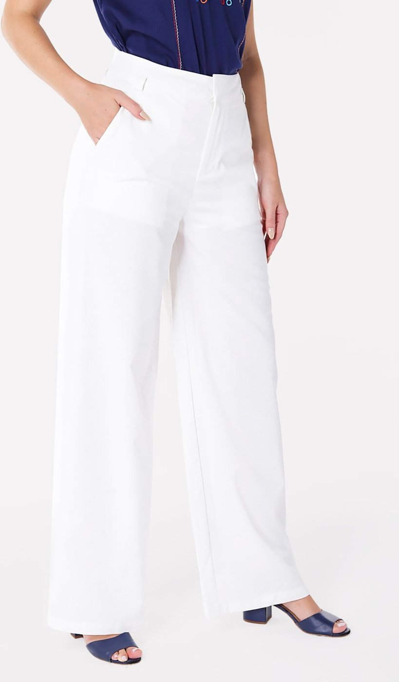 Calça de Linho Branca Pantalona Alfaiataria Feminina Sob
