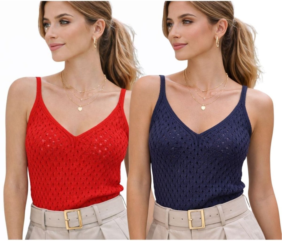 Imagem principal Kit 2 Blusas Regata Vih Triny Feminina Tricô Alça Fina Decote V multicolorido Vih Triny multicolorido