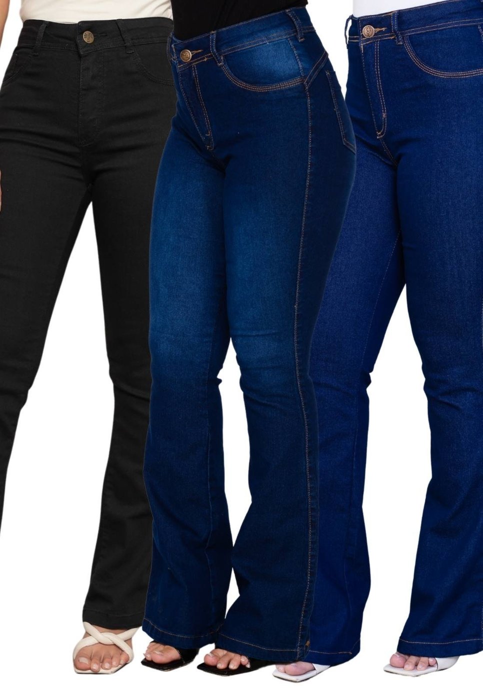 Imagem principal KIT 3 Calça Flare Feminina Mys Jeans Cintura Alta Preto e Manchado Ethereal Jeans azul/preto azul Ethereal Jeans azul/preto azul