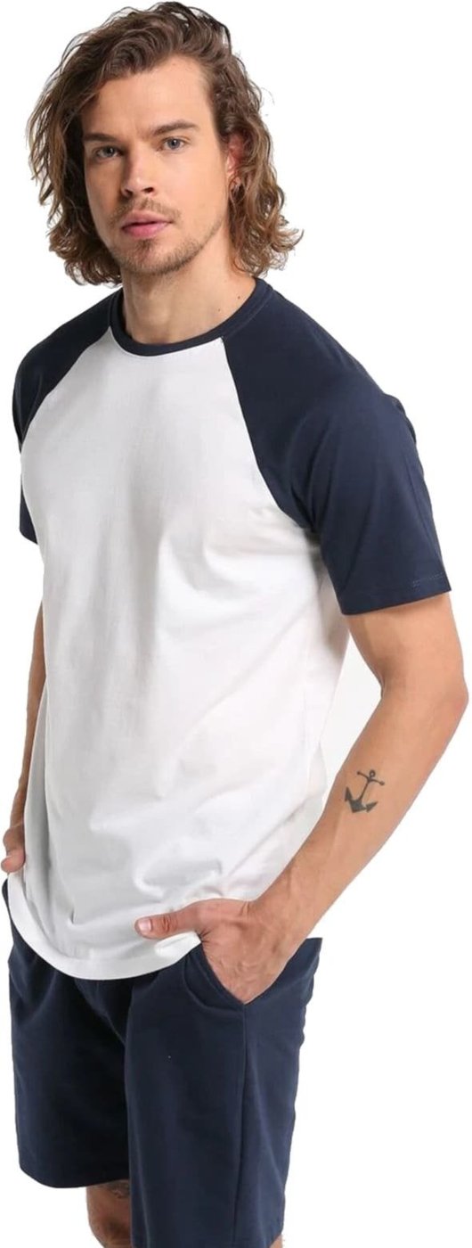 Imagem principal Camiseta Masculina Raglan Branco com Azul Marinho Di Nuevo branco azul Di Nuevo branco azul
