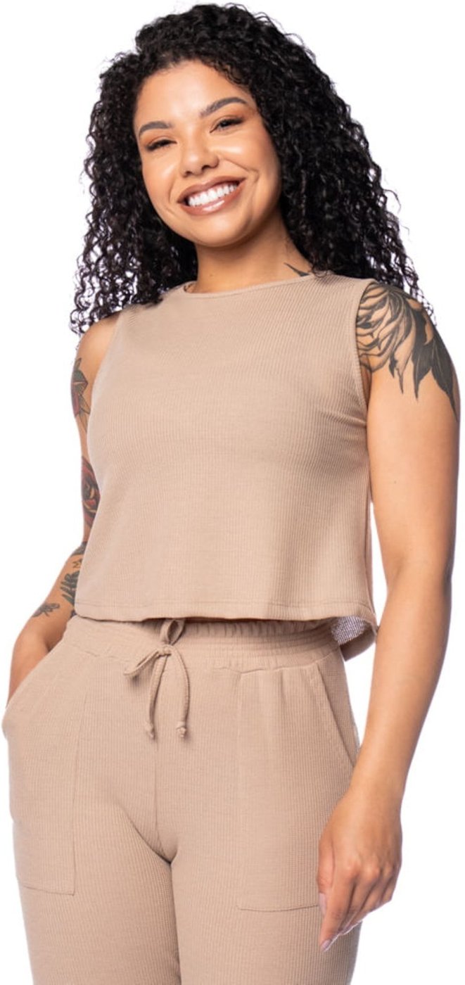 Regata Cropped Feminina Babicat Texturizada Caqui