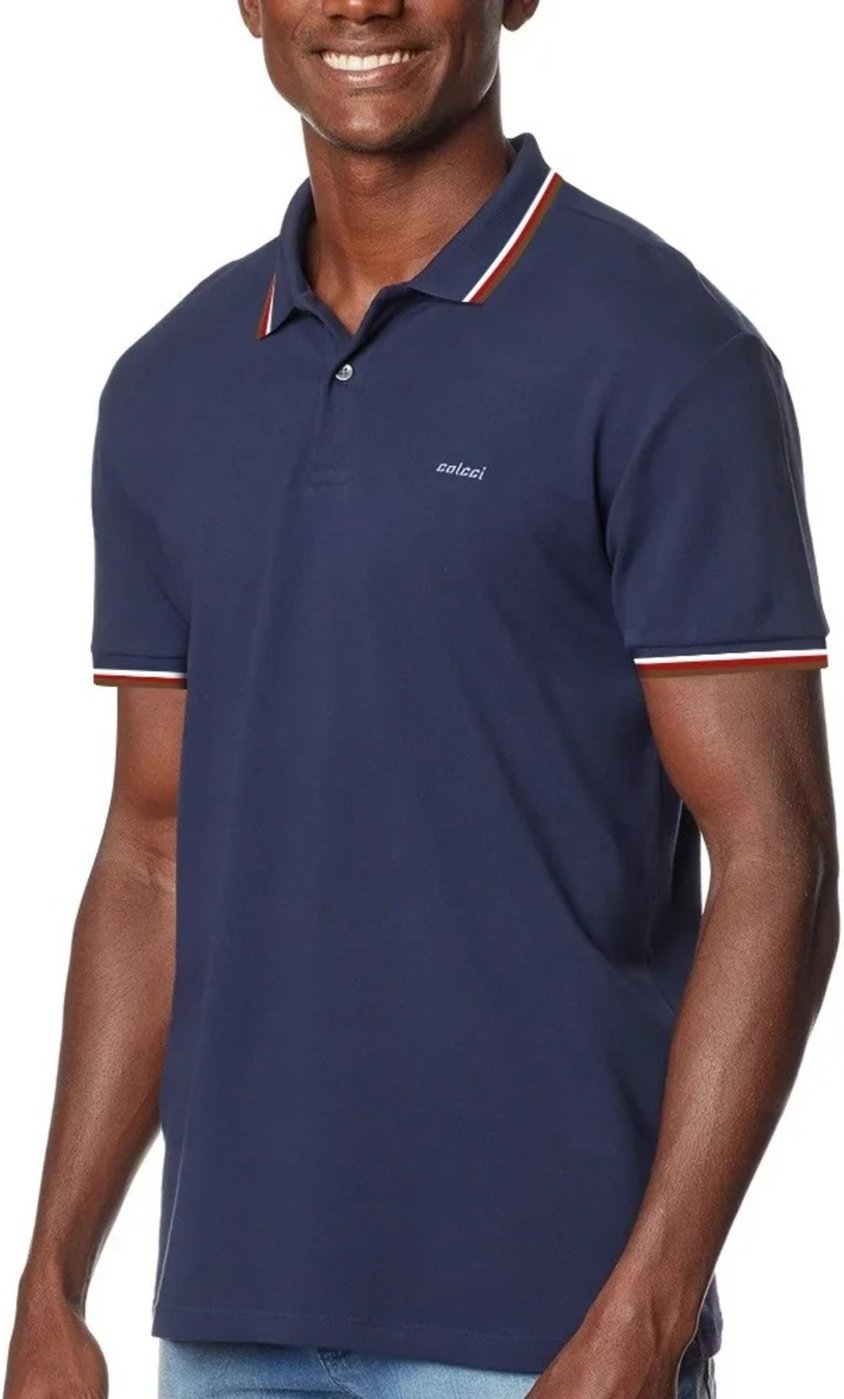 Camisa Polo Colcci 3 Listras Pr26 Marinho Masculino