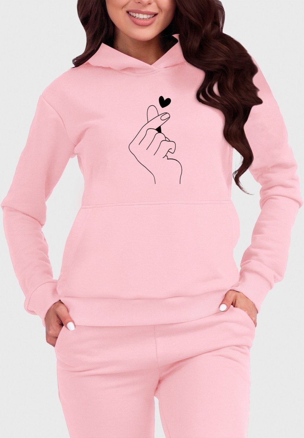 Imagem principal Blusa de Frio Moletom Feminino Canguru Mão Coreana Benellys Claro rosa Benellys rosa