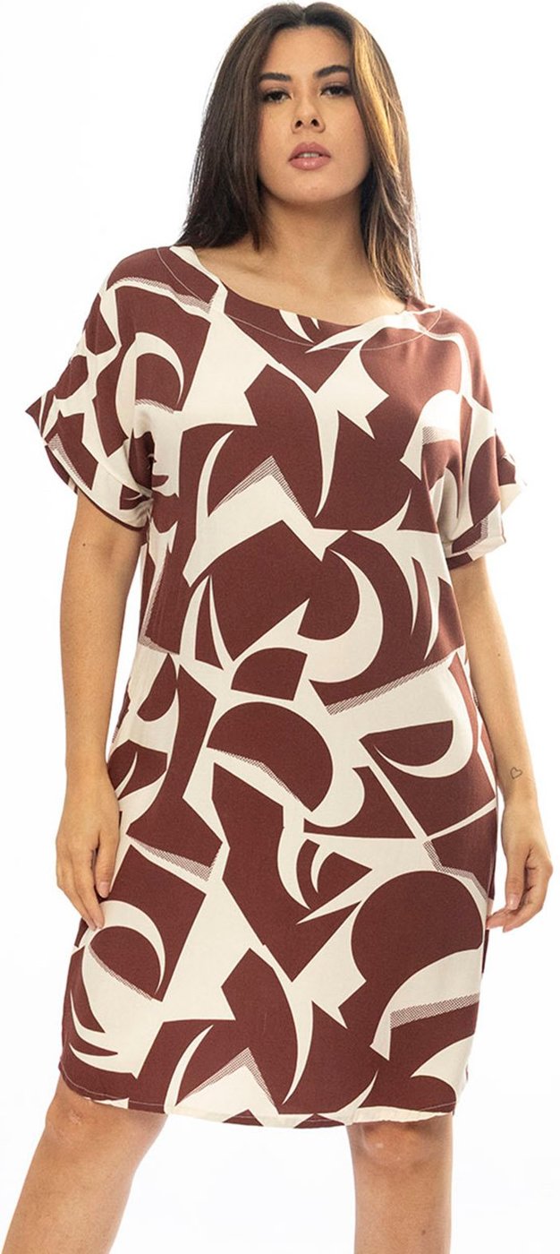 Vestido Curto Cabanafree Viscose com Bolso Estampa Raízes Marrom