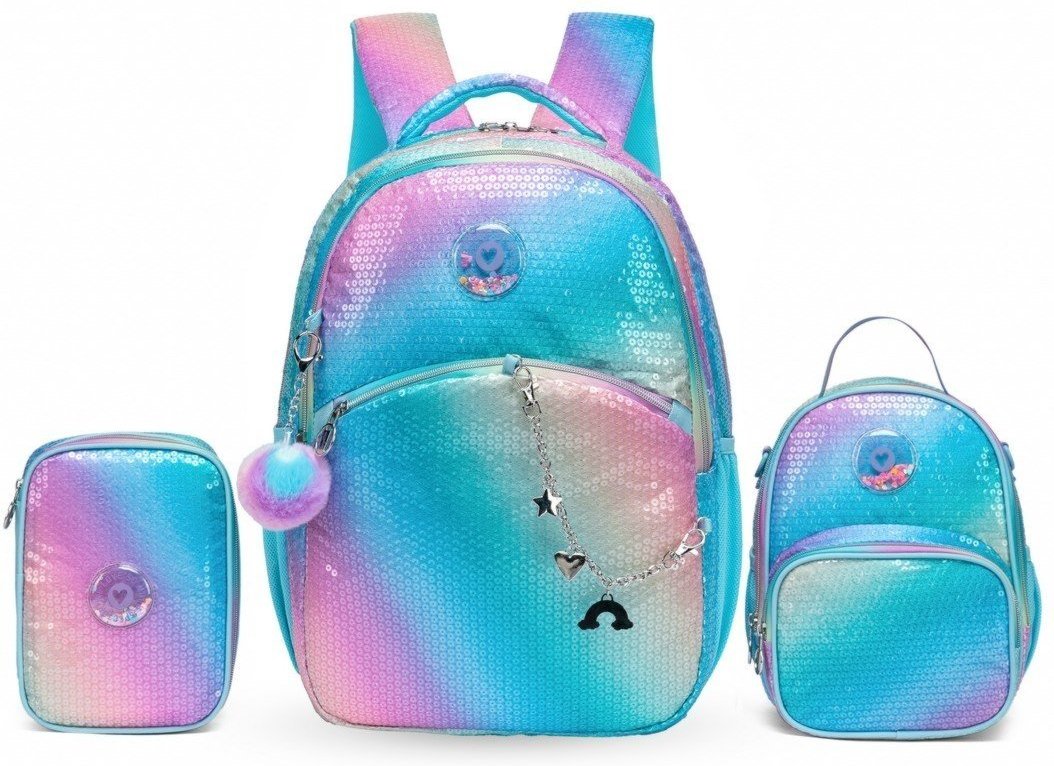 Imagem principal Infantil - Kit Mochila De Costas Paetê Feminina Colorida Escolar Reforçada Spector azul Spector azul