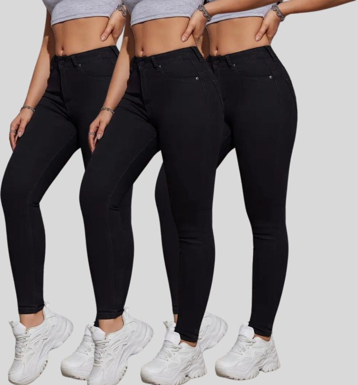 Kit 3 Calça Jeans Feminina Tex Jeans Cintura Alta Skinny com Elastano Preta