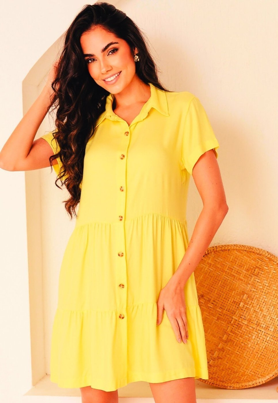 Imagem principal Vestido Chemise M/C Barra Babado Botões B’Bonnie Ohana B'Bonnie amarelo B'Bonnie amarelo