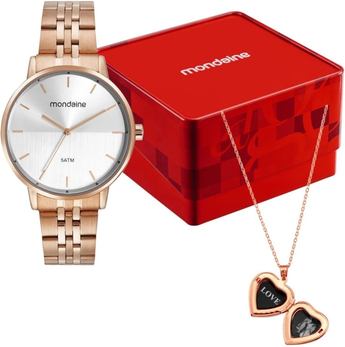 Kit Relógio Feminino Mondaine Aço Analogico com Colar