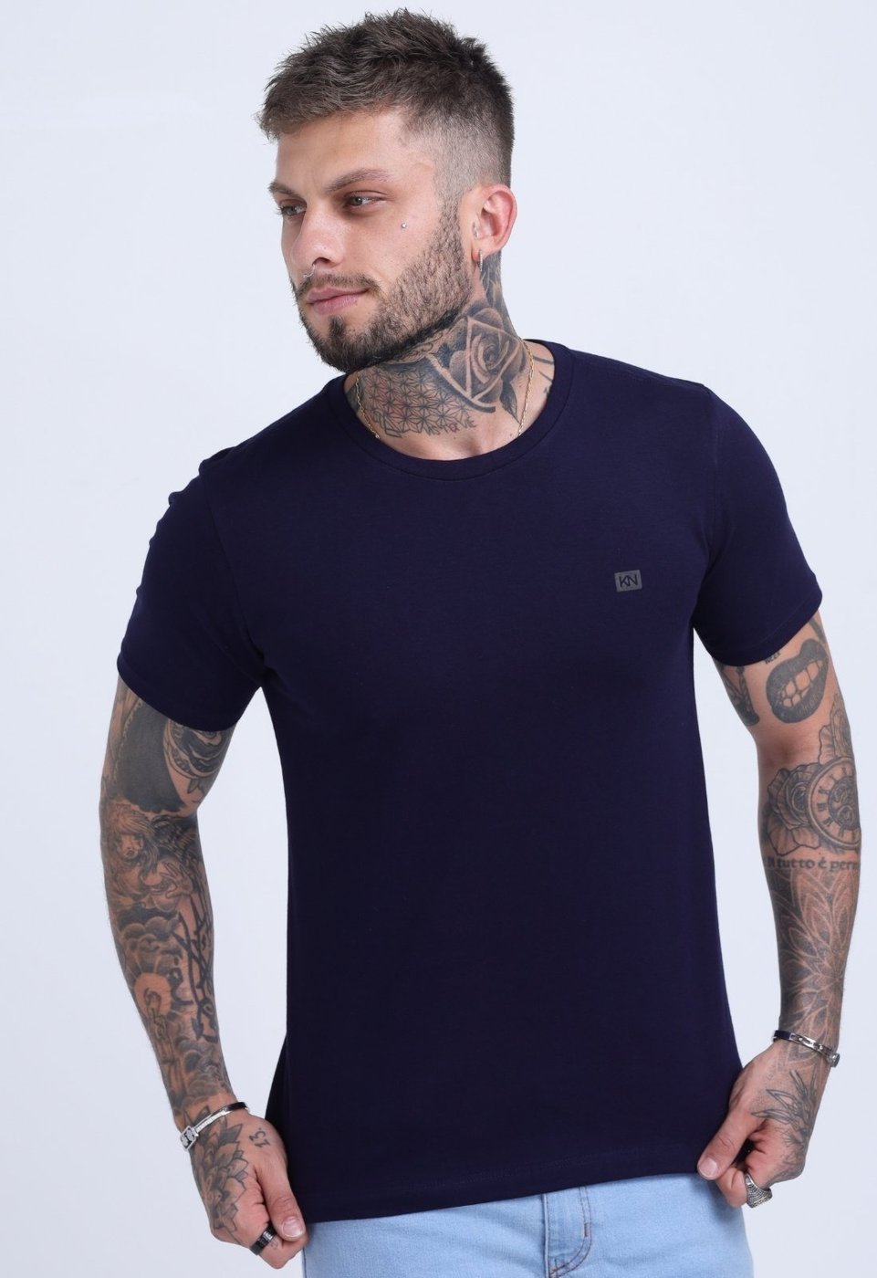 Camiseta Masculina Básica Marinho Slim Fit Algodão Koenig