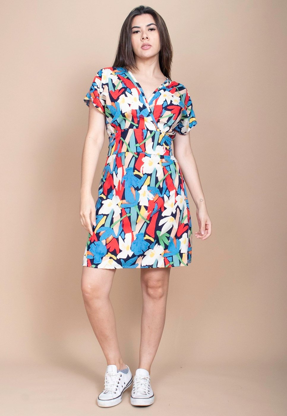 Vestido Cabanafree Curto Viscose Elastex nas Costas Estampa Floresce