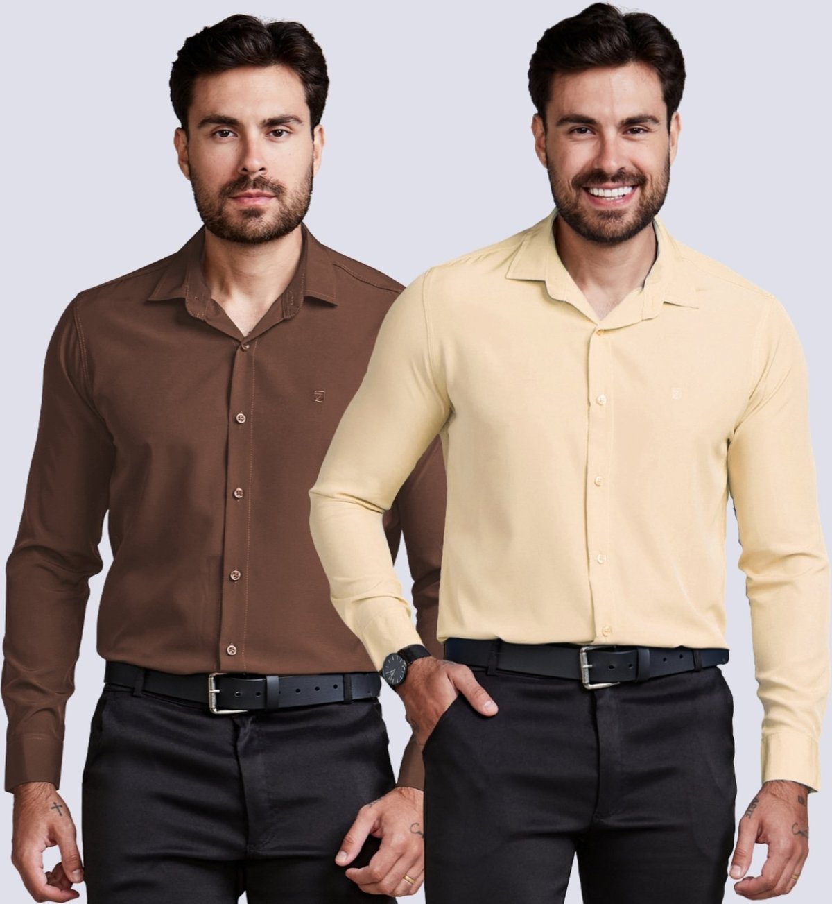 Imagem principal Kit 2 Camisa Social Masculina Manga Longa Daze Modas e marrom/preto Daze Modas marrom/preto