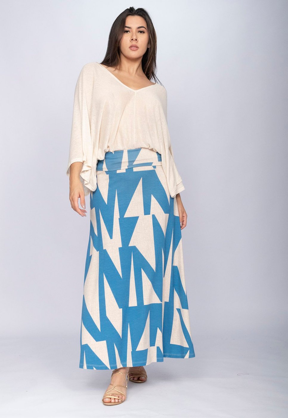 Saia CabanaFree Longa Malha SAZ Estampa Geometric Blue