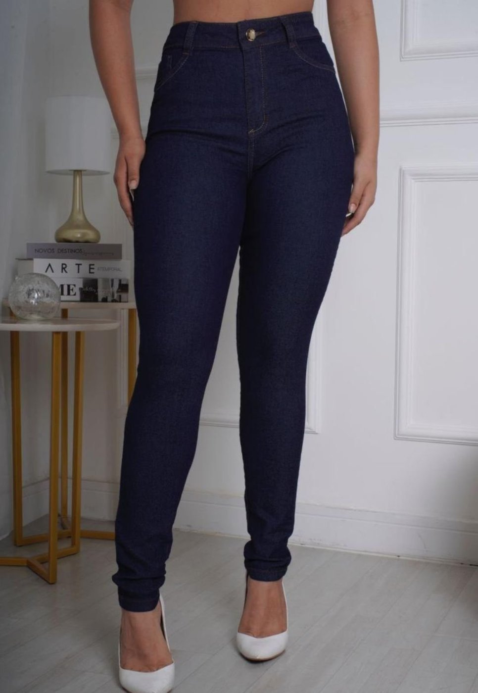 Imagem principal Calça Jeans Skinny Feminina Cintura Alta com Elastano Lavagem Escura Luxo ED E A E JEANS azul/azul marinho ED E A E JEANS azul/azul marinho