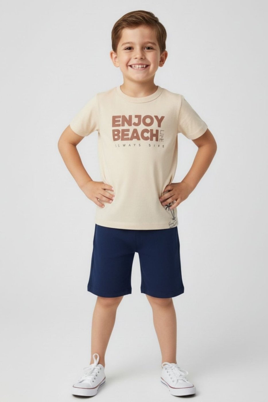 Imagem principal Infantil - Conjunto Bem Vestir Masculino Camiseta e Bermuda Enjoy bege BEM VESTIR bege