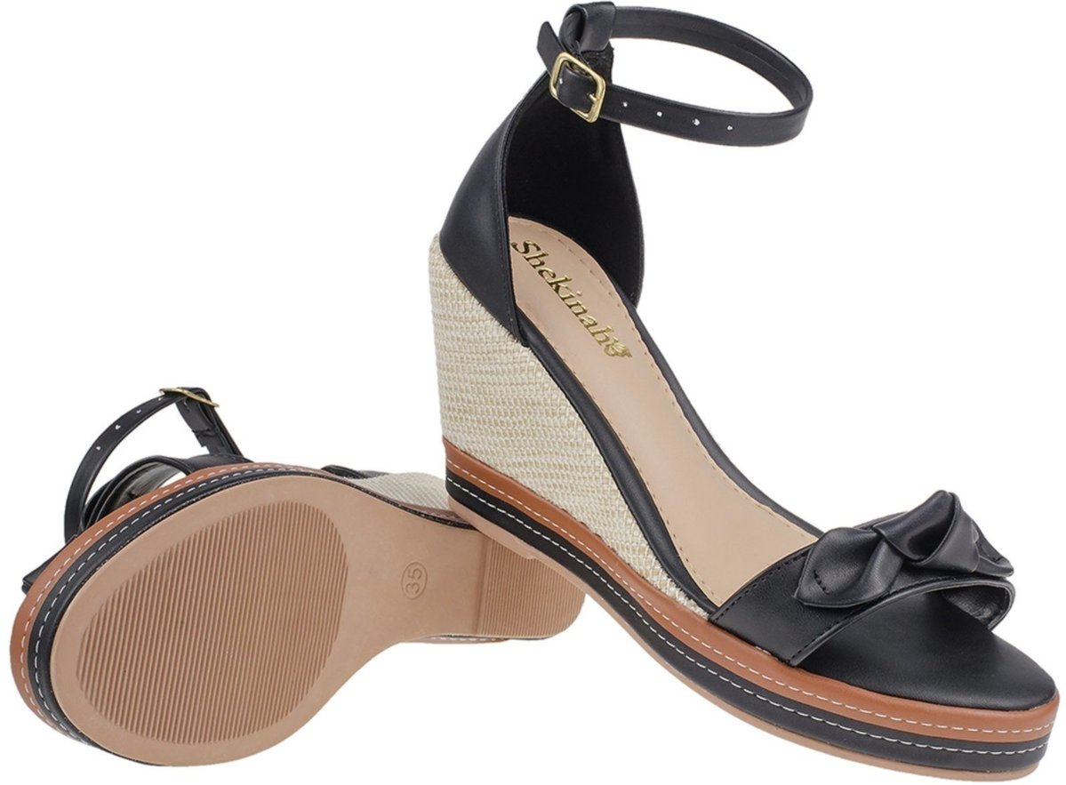 Sandalia Anabela Feminina Sapato Salto Alto Casual Confortável Shekinah Laço Moda Macia