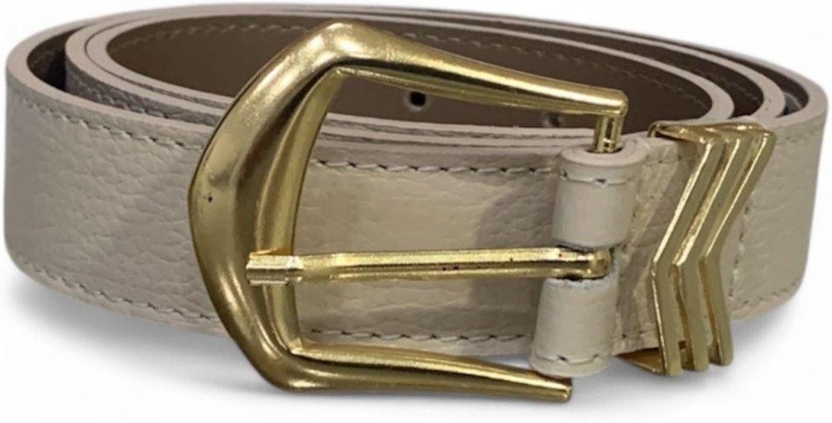 Cinto Feminino em Couro Fivela Dourada Off White 014