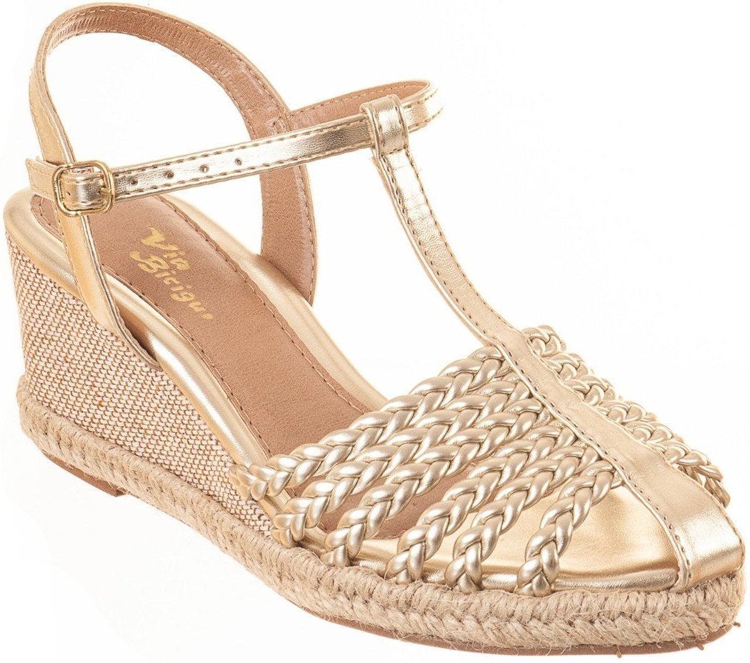 Sandália Fem Anabela C/ Tiras Trançadas Solado de Corda Casual Confortável