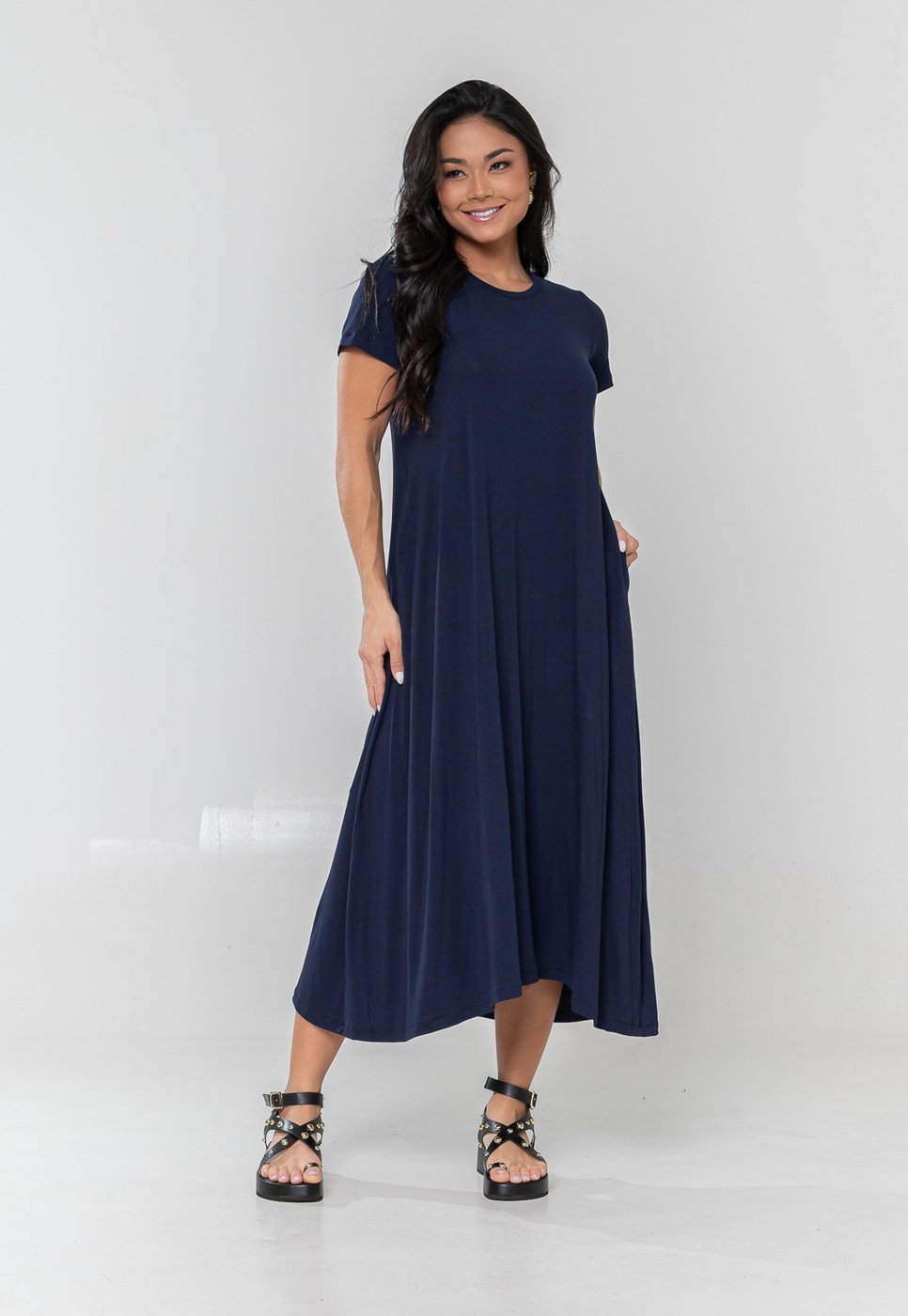 Vestido Aura Midi New Bolsos Marinho