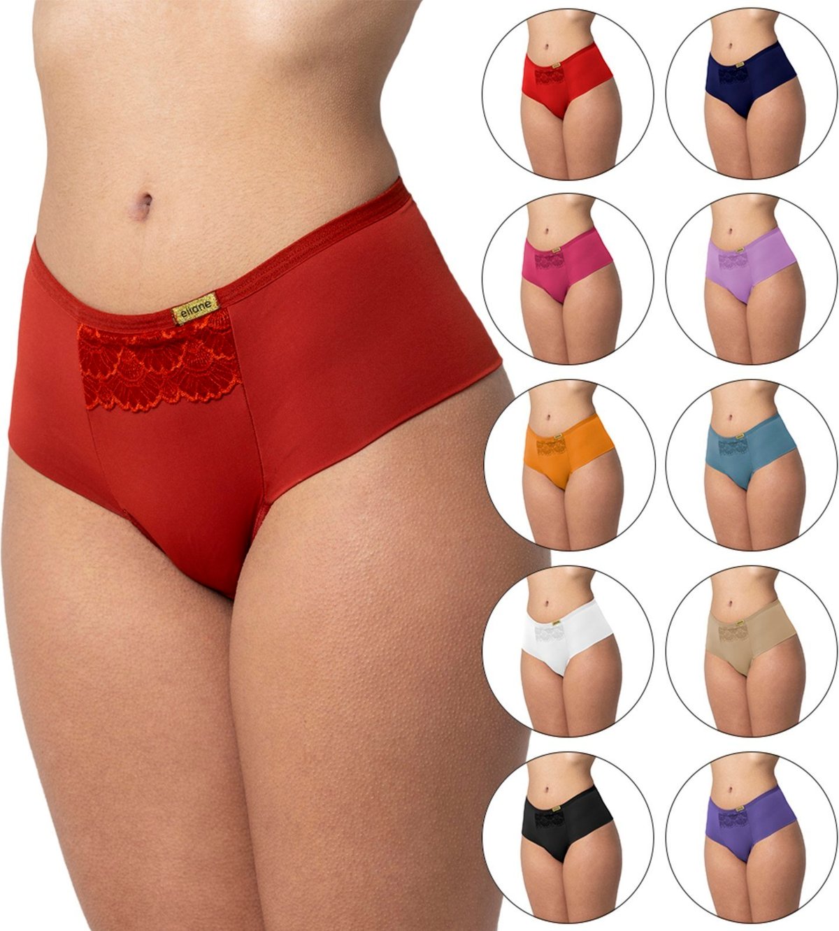 Imagem principal Kit 6 Calcinhas Gabi Lingerie Microfibra Cintura Alta Moda Feminina Elegante Calça Reforçada Renda multicolorido Gabi Lingerie multicolorido