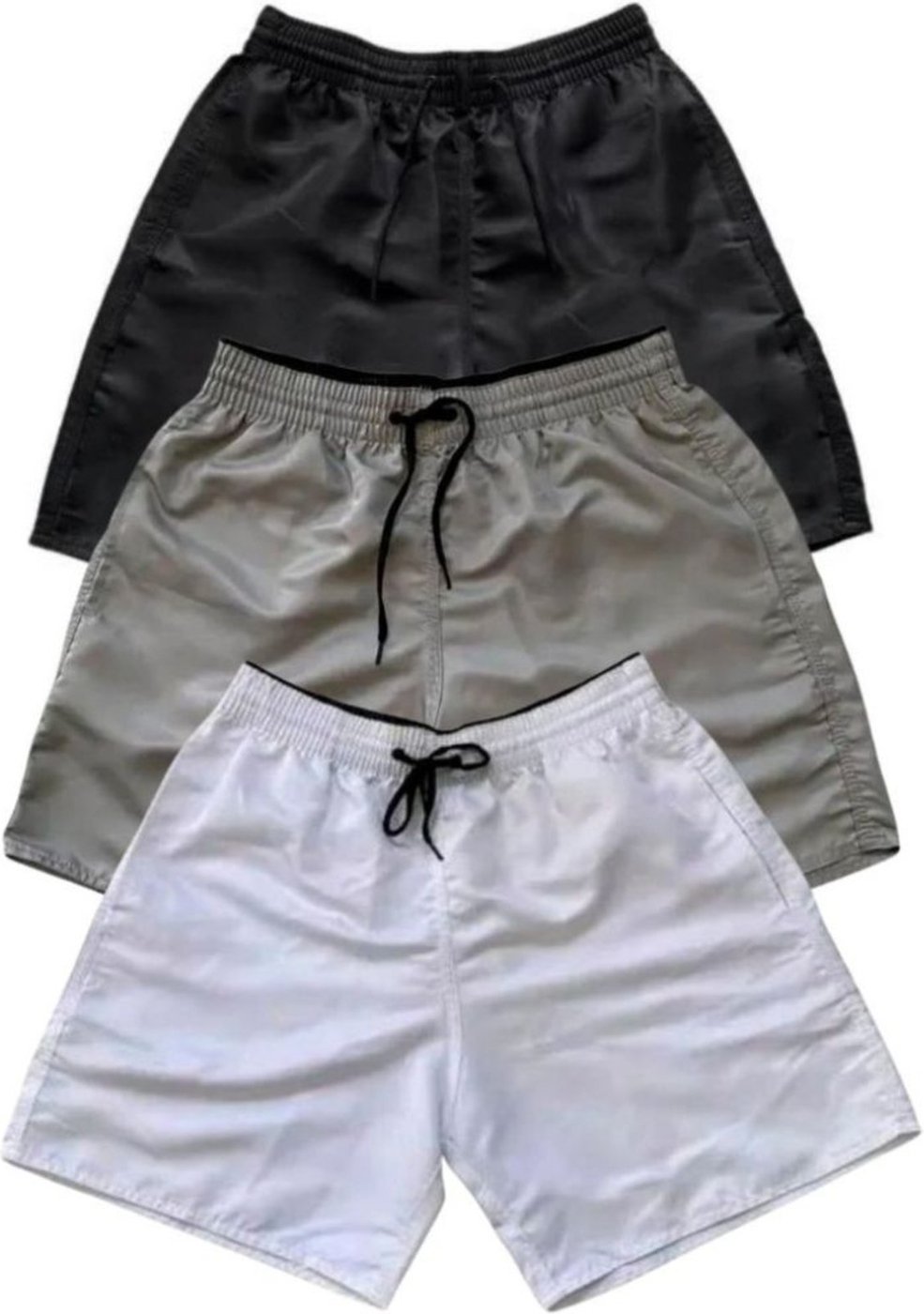 Imagem principal Kit 3 Short Bermuda Moda Praia Tactel Liso Masculino Relaxado azul/branco/preto Relaxado azul/branco/preto