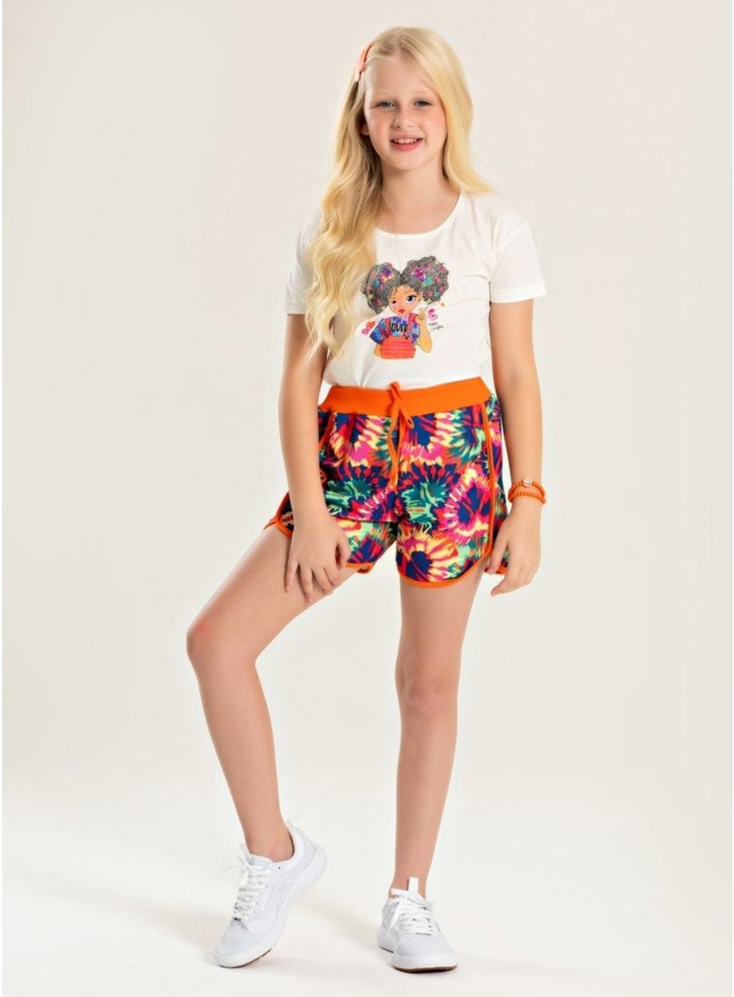 Imagem principal Infantil - Conjunto Verão Menina Natural Blusa T-shirt e Shorts Boxeador Garota tie-dye Molekada bege natural Molekada bege natural