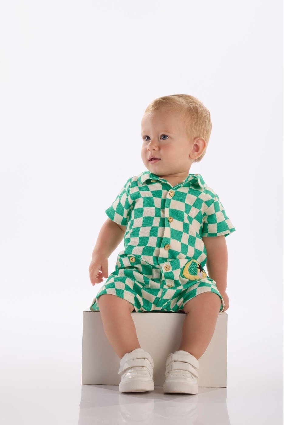 Imagem principal Infantil - Macaquinho Menino com Linho Três e Já branco Três e Já branco