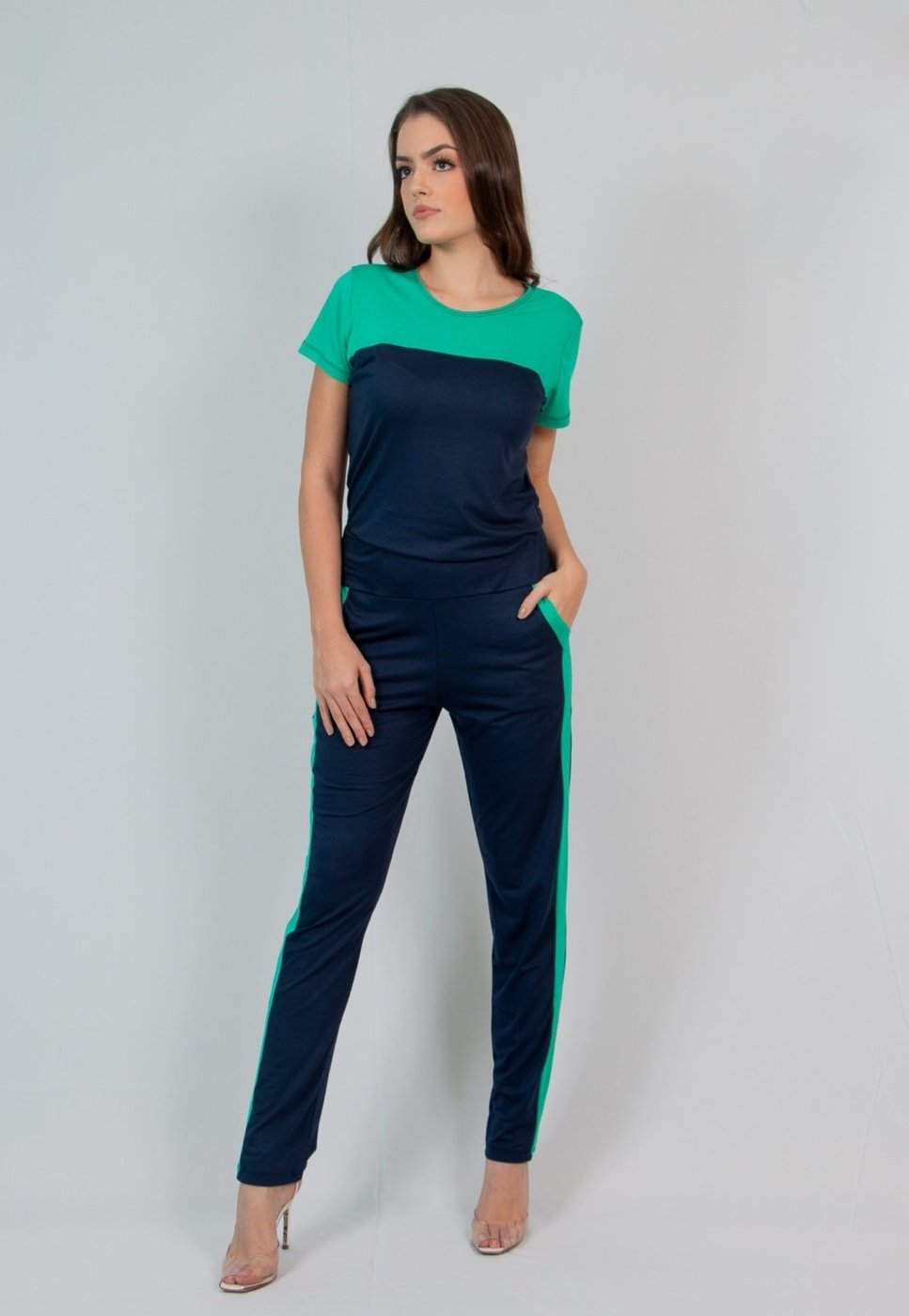 Imagem principal Conjunto Calça e Blusa Maria Paes Azul Marinho e Verde verde azul Maria Paes verde azul