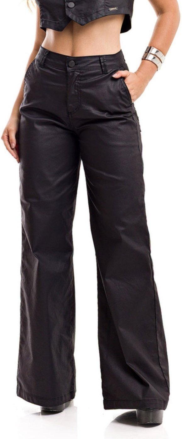 Calça Pantalona Restrito Jeans Resinada Com Elastano