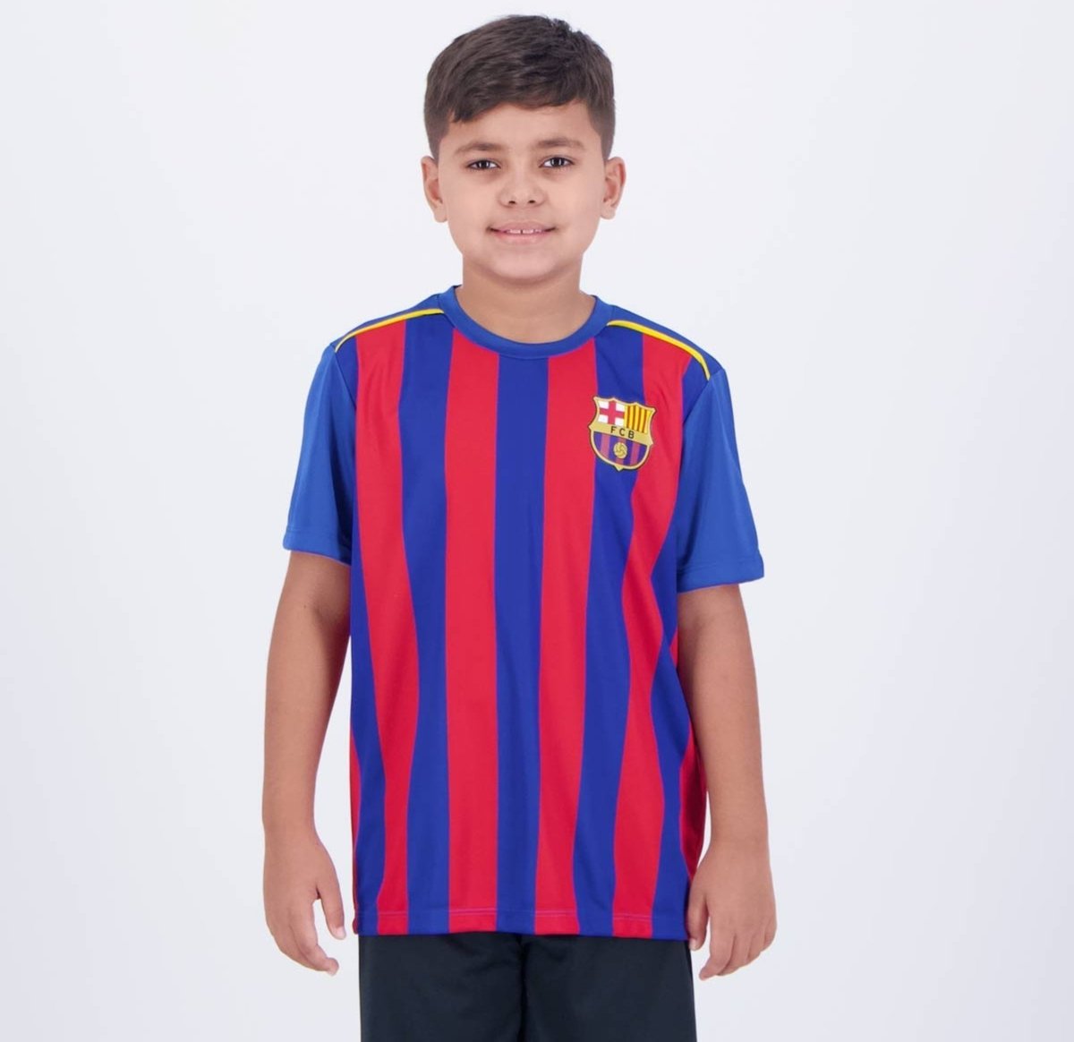 Camisa Barcelona Listrada Juvenil e Vermelha