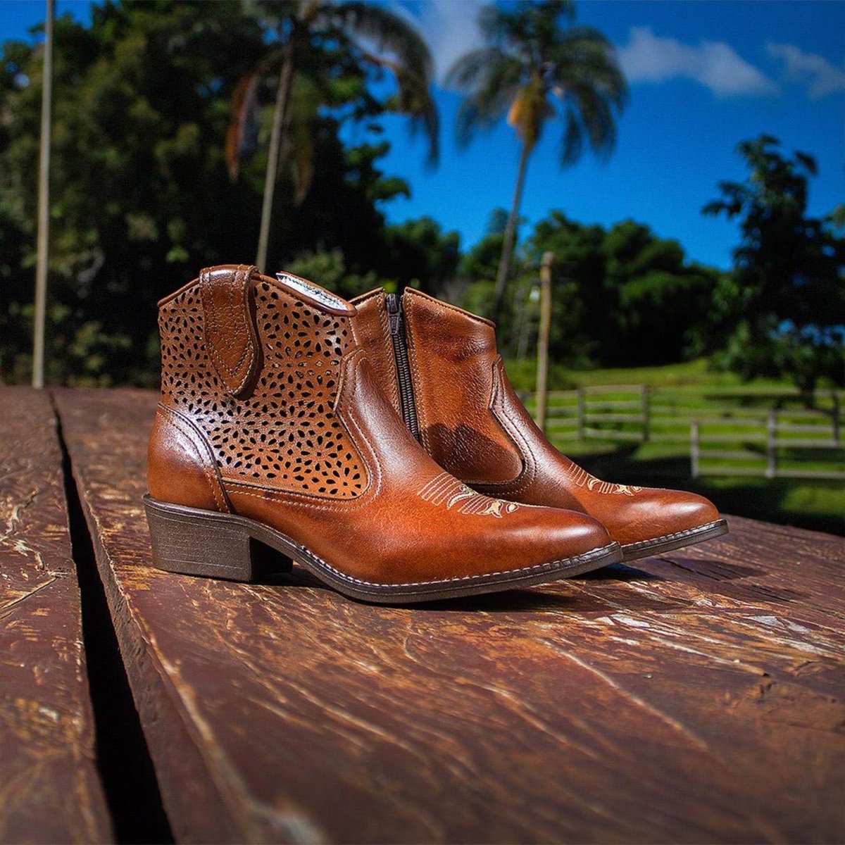Bota Feminina Western Couro Look Stock Chocolate Country