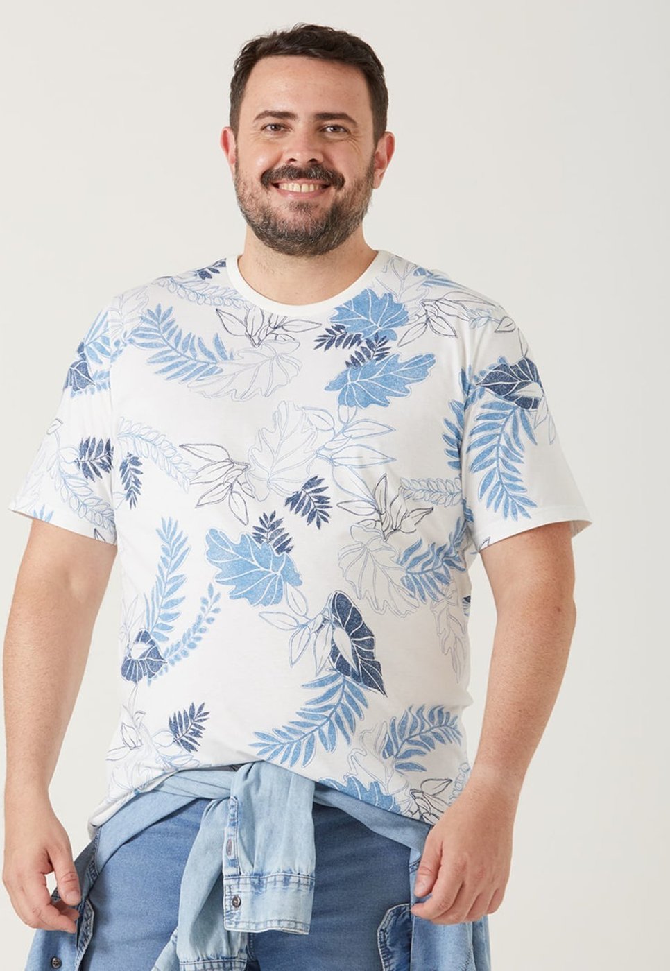 Imagem principal Camiseta Masculina Plus Size Folhagem Decote Redondo Meia Malha Malwee branco Malwee branco