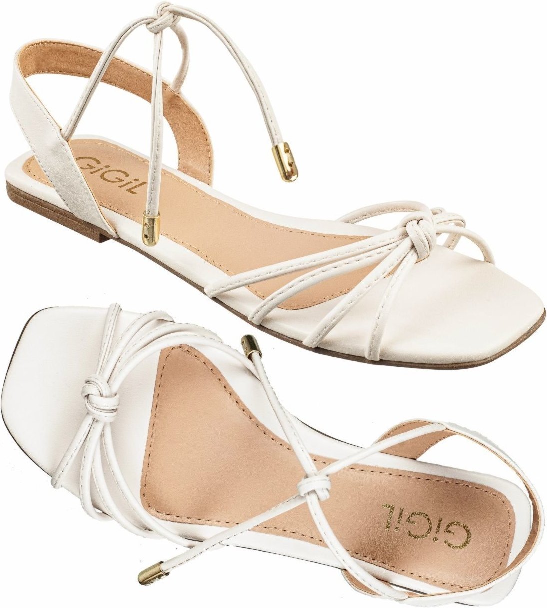 Sandália Rasteira Gigil Tiras fina Amarração Off White