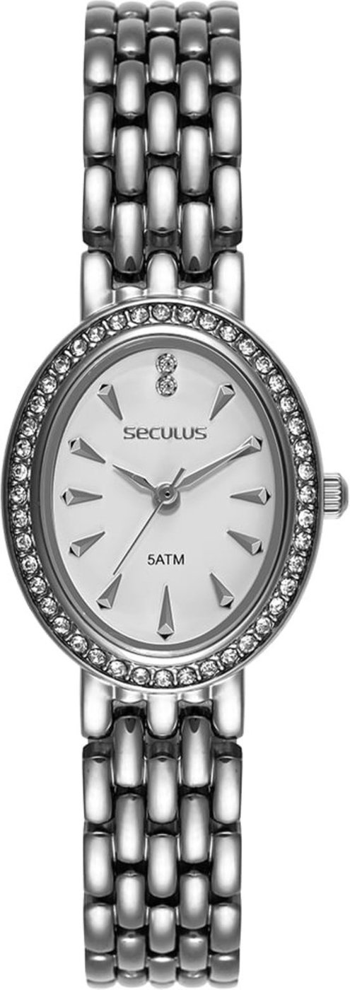 Relógio Feminino Seculus Aço Oval com Cristais