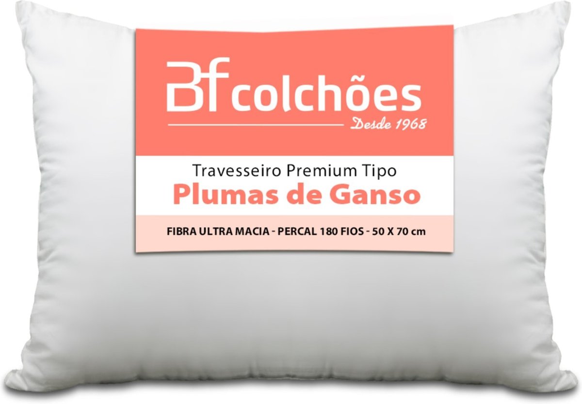 Imagem principal Travesseiro Premium de Fibra conforto extra tipo Pluma Pena de Ganso Ecológica 50x70cm BF Colchões branco BF Colchoes branco