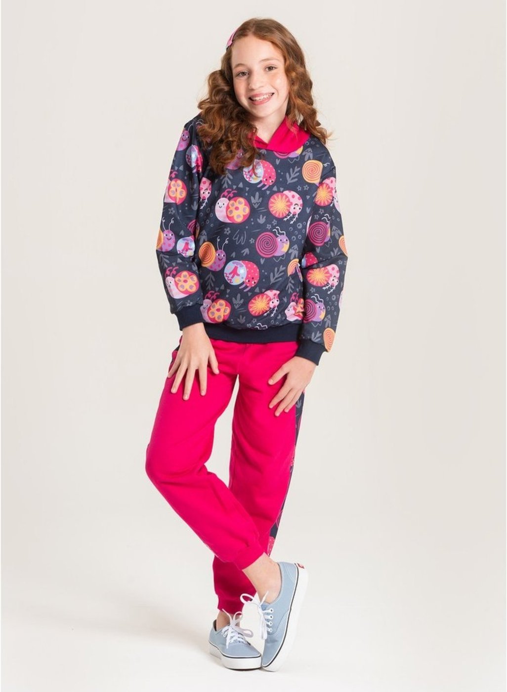 Imagem principal Infantil - Conjunto Inverno Menina Marinho Blusão e Calça em Moletom Caracóis Coloridos Molekada azul Molekada azul