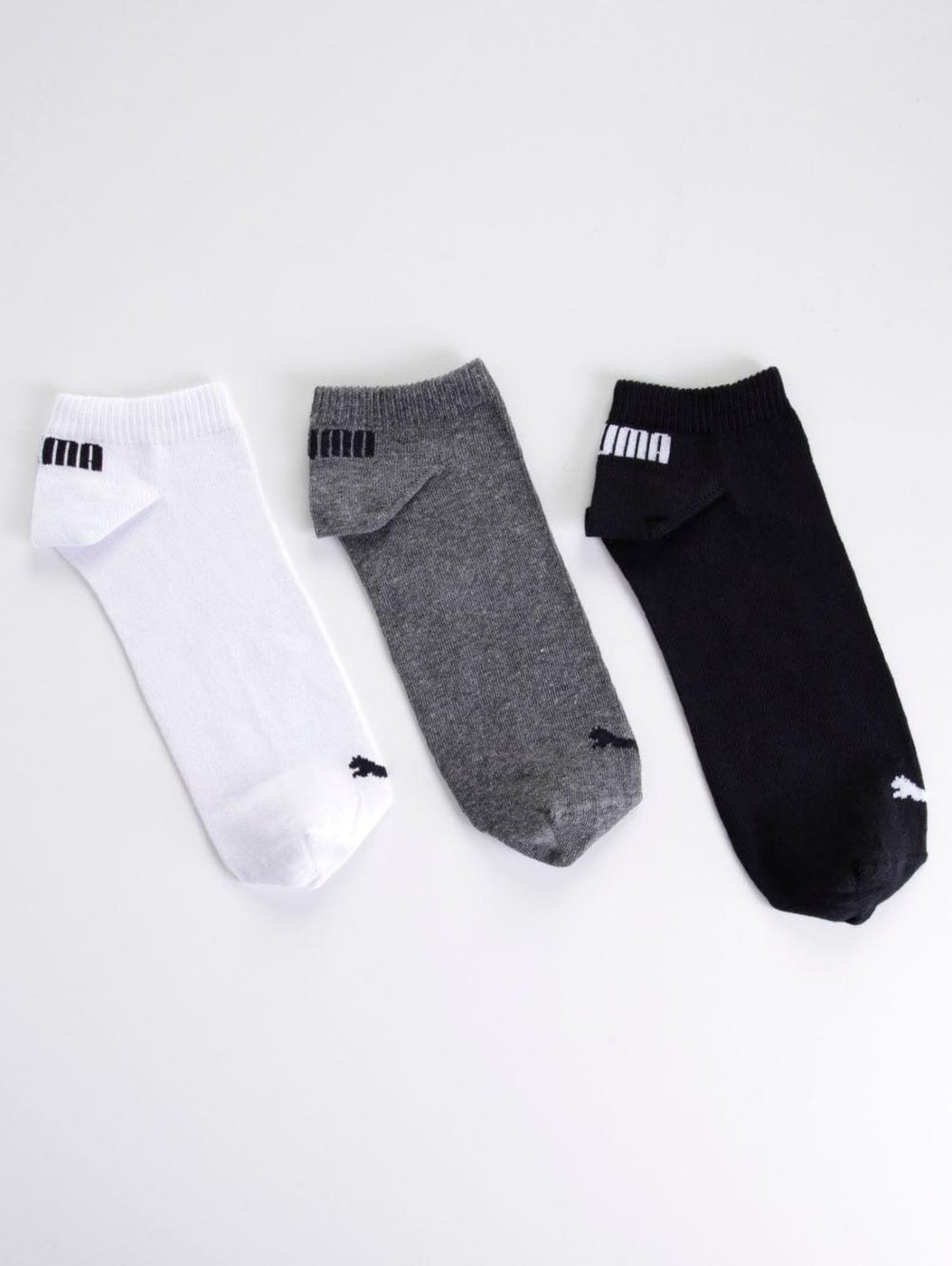 Kit com 03 Meias Cano Curto Puma Masculinas Preto/Cinza