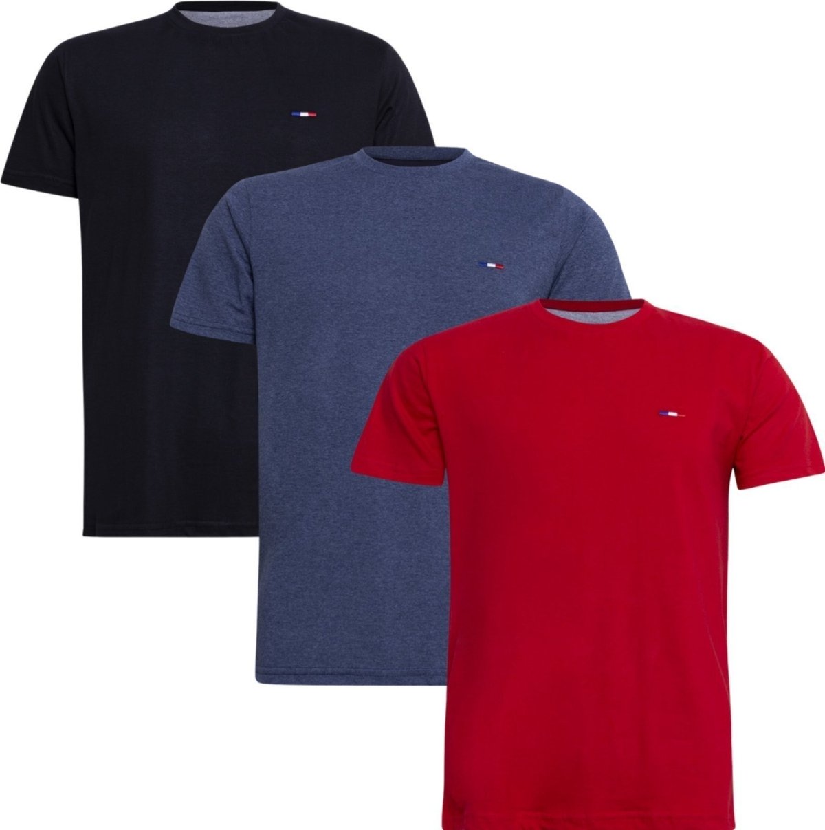 Imagem principal Kit 3 Peças Camisetas FMF Básicas Masculina em Algodão Premium no Estilo Tommy Bordado França Vermelha M Mescl preto FMF preto
