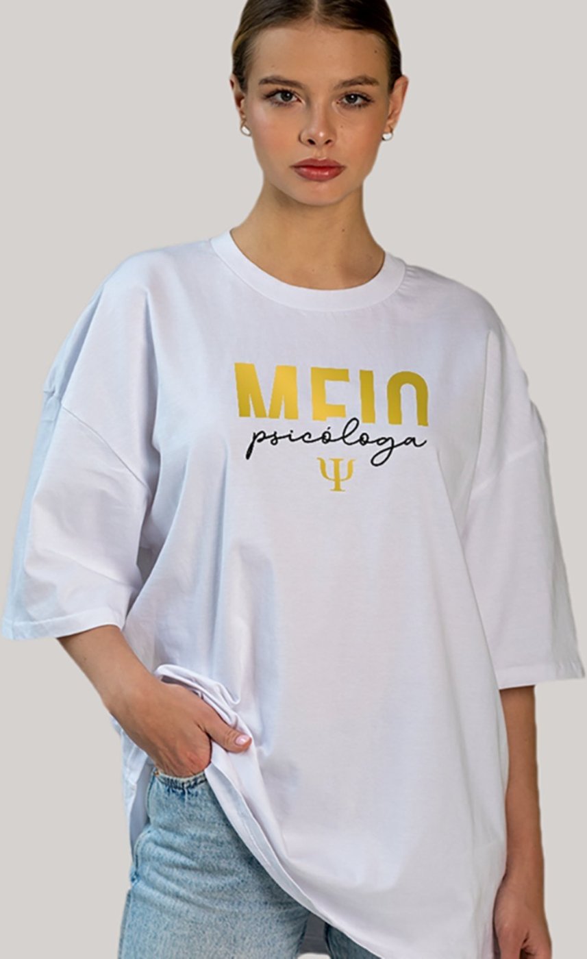 Imagem principal Camiseta Ousy Feminina Profissão Psicologia Meio Psicóloga Oversized marrom ousy marrom