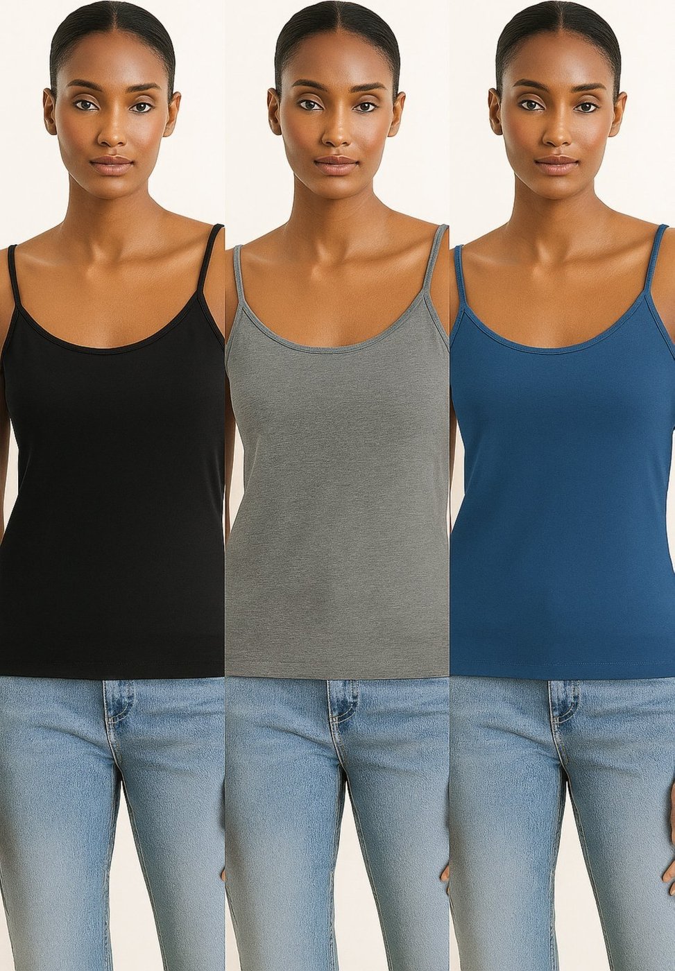 Imagem principal Kit Com 3 Regata Alcinha D Bell Outlet Fashion Basica Preta/Cinza/Azul preto azul D BELL OUTLET FASHION preto azul