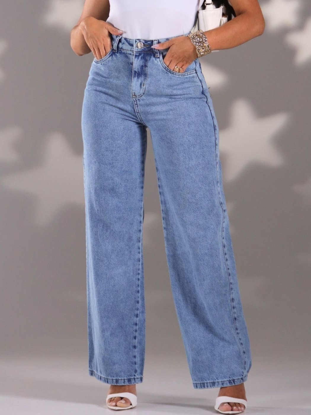 Imagem principal Calça Donna De Paula Wide Leg Jeans Claro Feminina Cintura Alta azul Donna de Paula azul