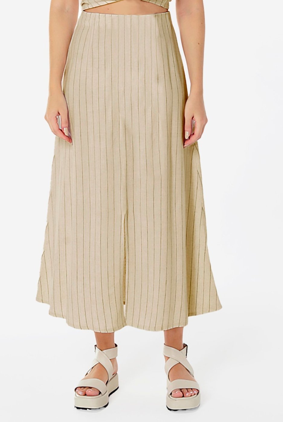 Saia Sob Longa de Linho Risca de Giz com Fenda