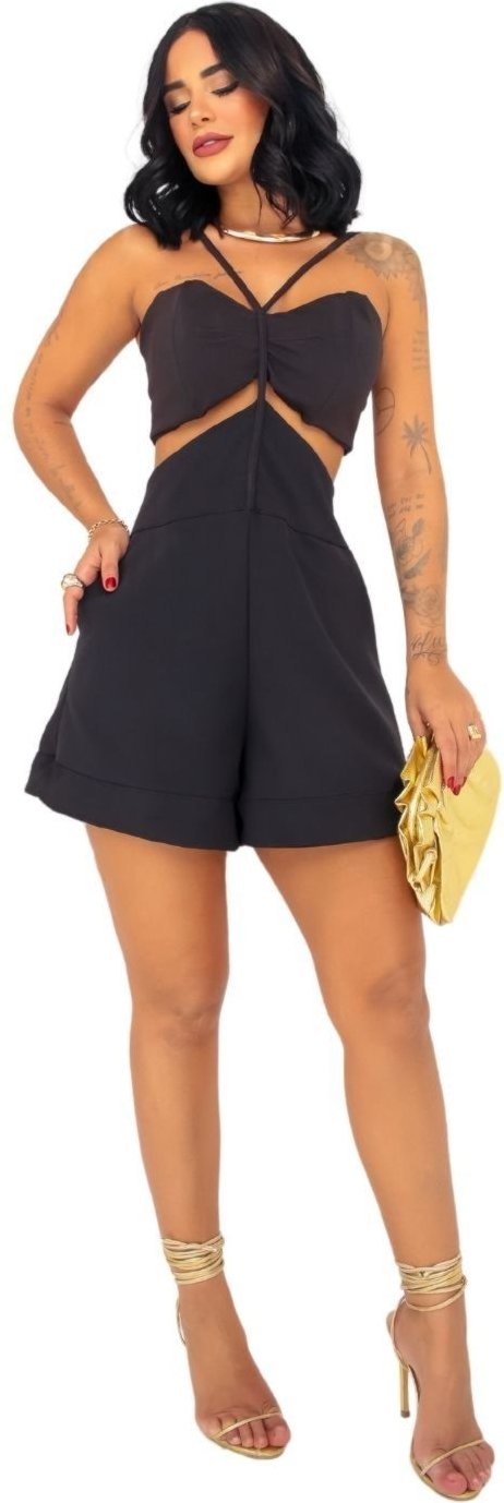 Imagem principal Macaquinho Cut Out Abertura Alfaiataria Bolsos Flavy Cia do vestido preto Cia do Vestido preto