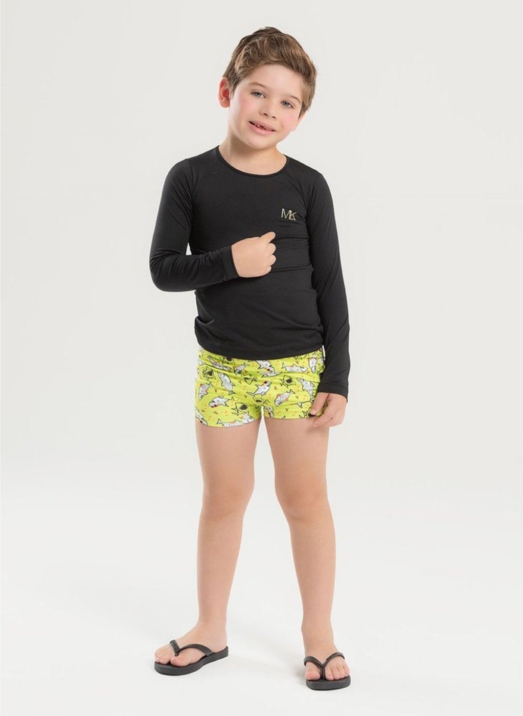 Imagem principal Conjunto Praia Menino Camiseta Manga Longa e Sunga Tubarões Radicais Molekada preto Molekada preto