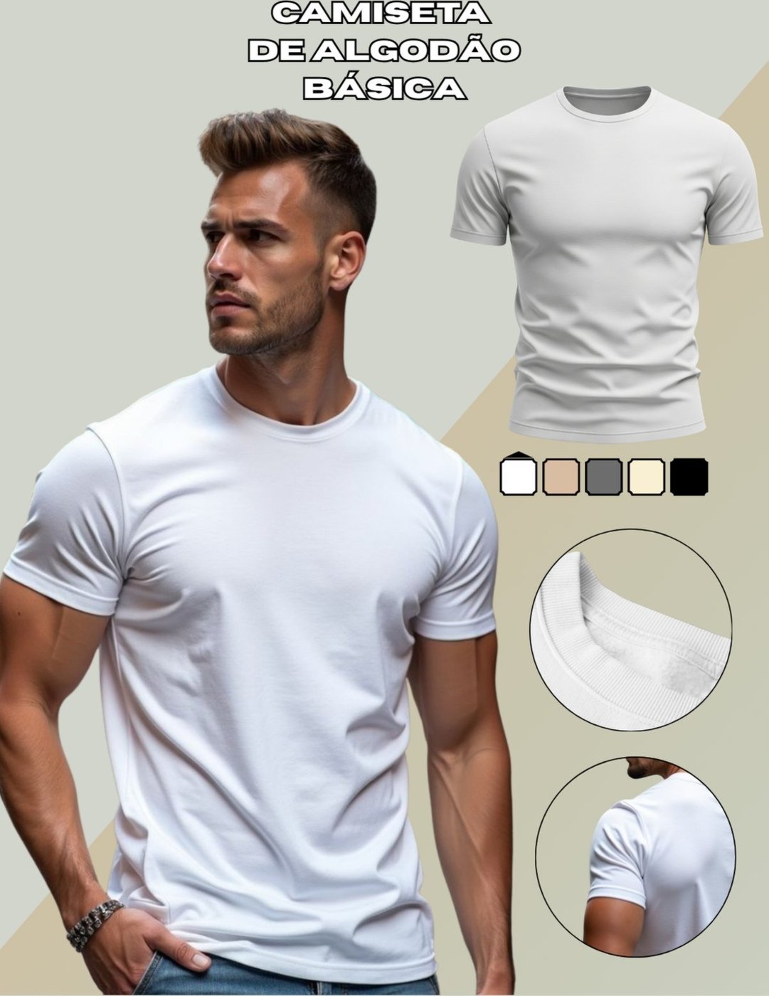 Imagem principal Camiseta Básica Masculina GuGi Lisa T-shirt Moda Camisa Casual preto Gugi preto