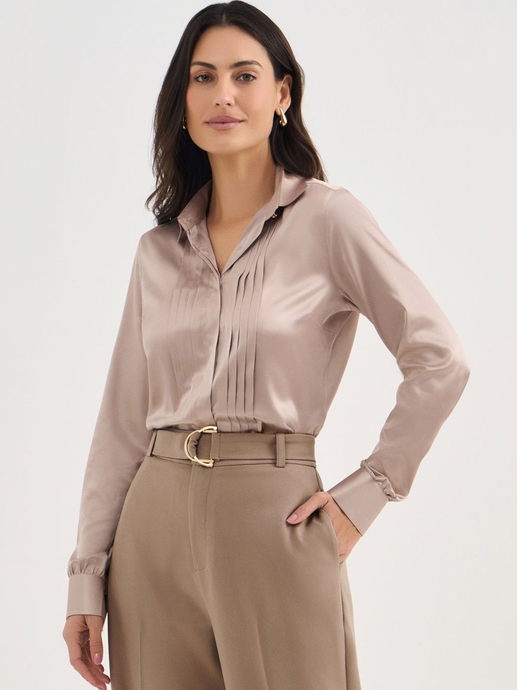 Imagem principal Camisa Manga Longa em Cetim Mocha Mousse Amélia Principessa lilás/marrom Principessa lilás/marrom