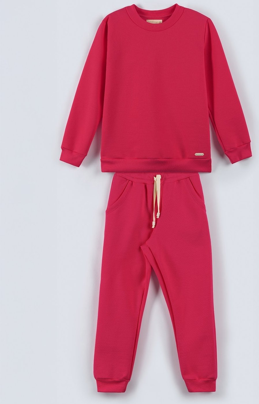 Infantil - Conjunto Moletom Bugbee Menina Casaco Manga Longa Gola Redonda e Calça com Bolso e Amarração Frontal Pink Flash