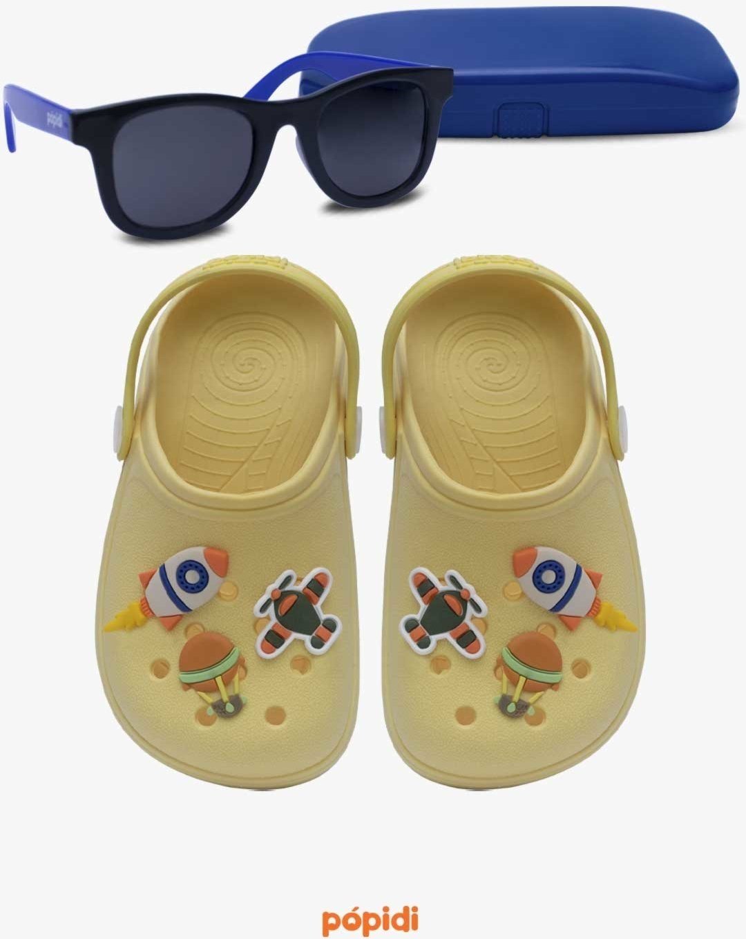 Imagem principal Infantil - Kit Babuche Aereo com Óculos de Sol Azul Com Capinha Pópidí amarelo/azul azul Pópidí amarelo/azul azul