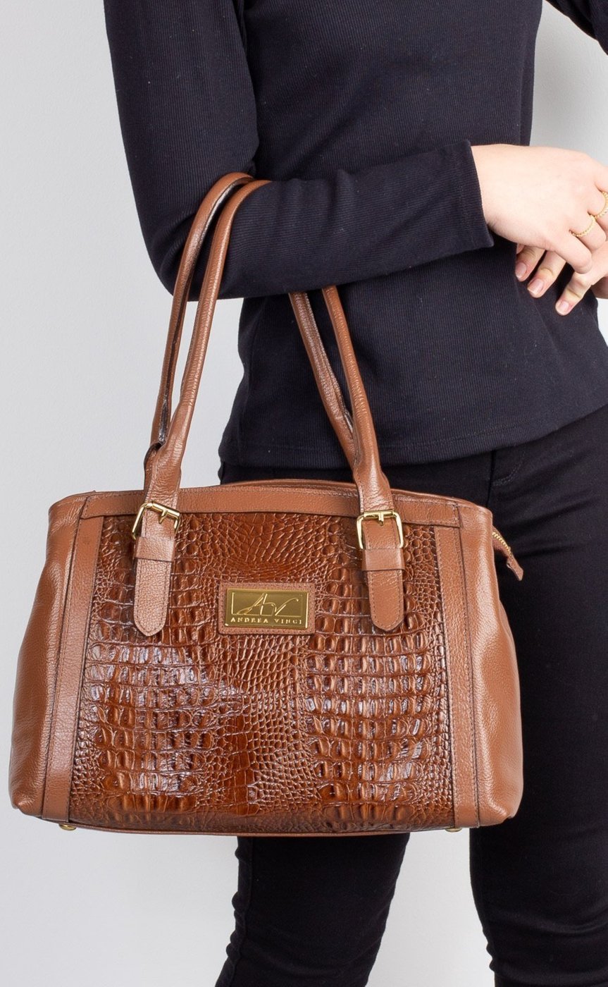 Imagem principal Bolsa de ombro em couro croco Sônia - Whisky Andrea Vinci vermelho Andrea Vinci vermelho